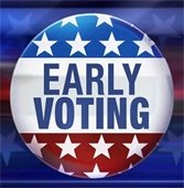 red white and blue early voting button graphic