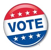 red white and blue vote button graphic