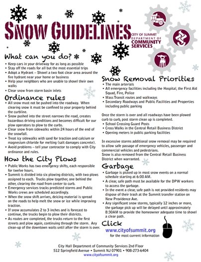 maroon and white flyer with information city of summit snow guidelines
