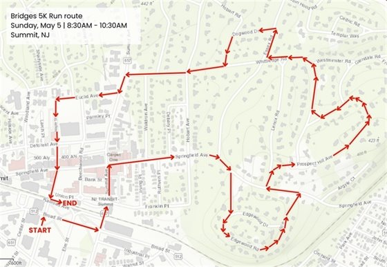 map screenshot with race route outlined in red arrows