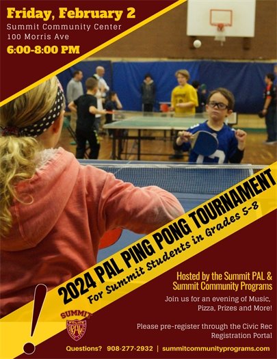 maroon and gold flyer with information on ping pong tournament