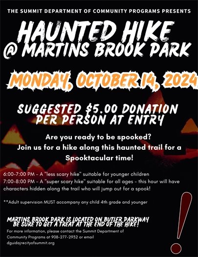 orange and black haunted hike flyer