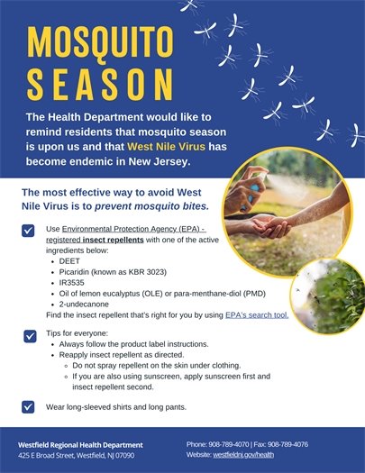 blue and white flyer with information on mosquito bite prevention