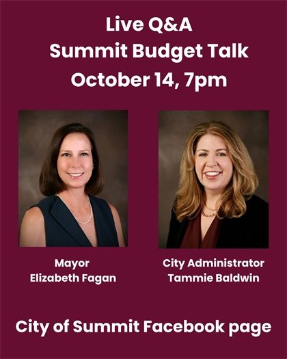 facebook live graphic with photos of summit mayor and administrator