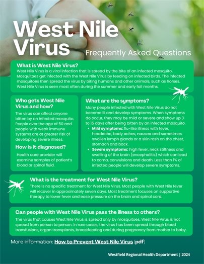 green flyer with information on west nile virus