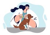 cartoon graphic of veterinarian giving vaccine to a dog