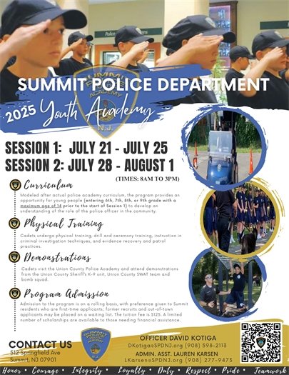 police department youth academy flyer