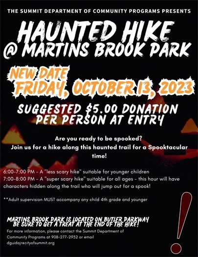 black and orange flyer with information on haunted hike event