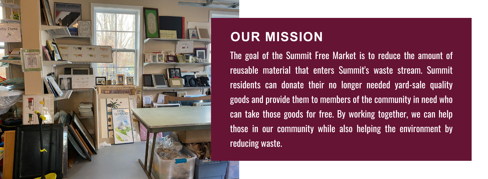 summit free market graphic with text and image of frames stacked on shelves