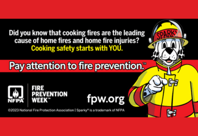 fire prevention week 2023 graphic with image of sparky the dog and text