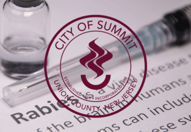 graphic with city of summit seal in the foreground and image of vaccine vial and paper that has text