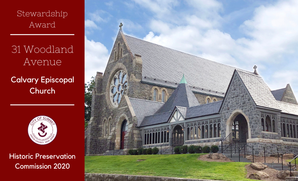 graphic with text in a maroon box and image of church