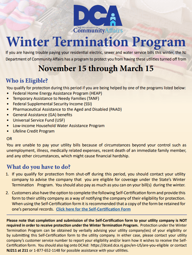 flyer with information on winter termination program