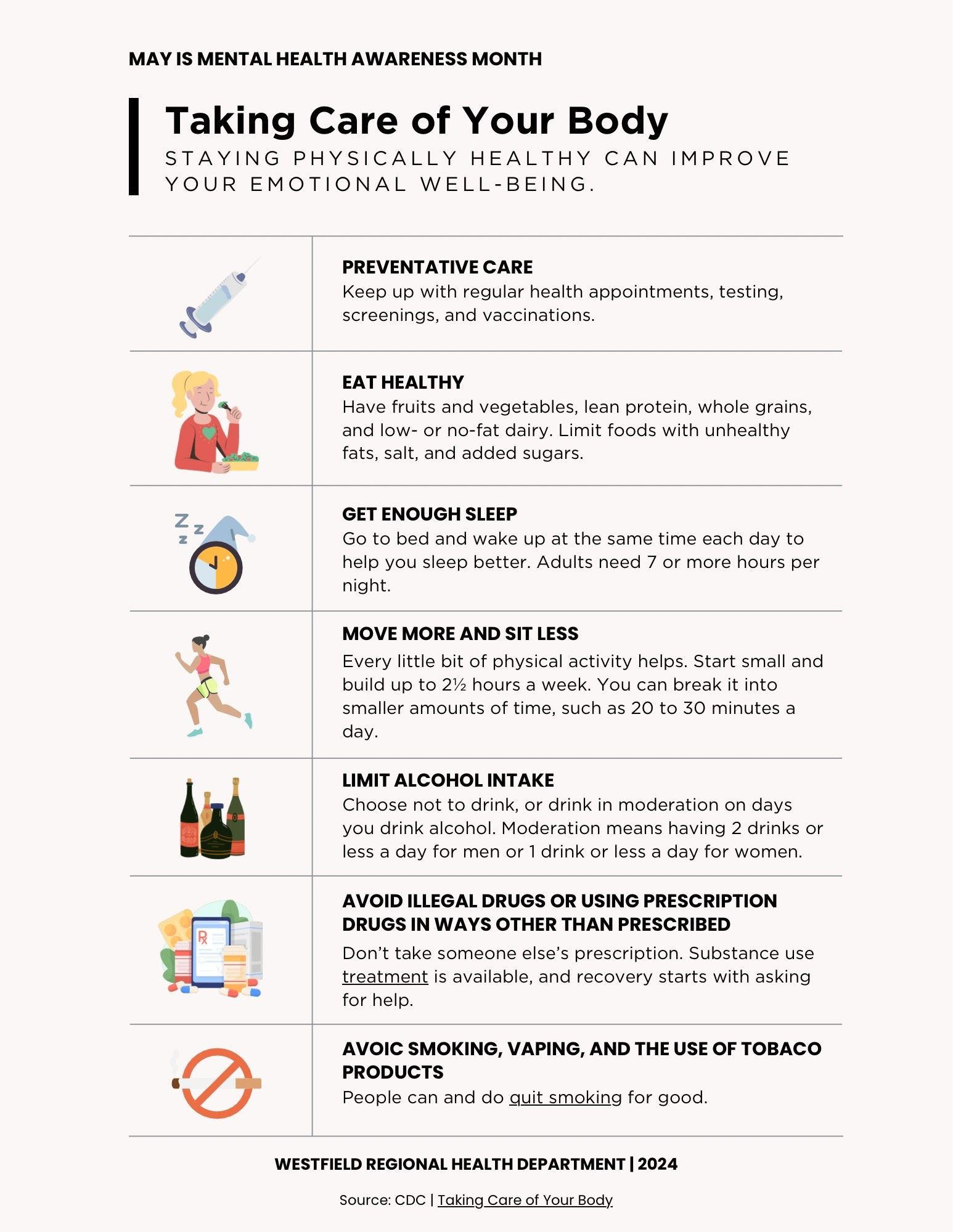 flyer with colorful graphics and information on taking care of your body