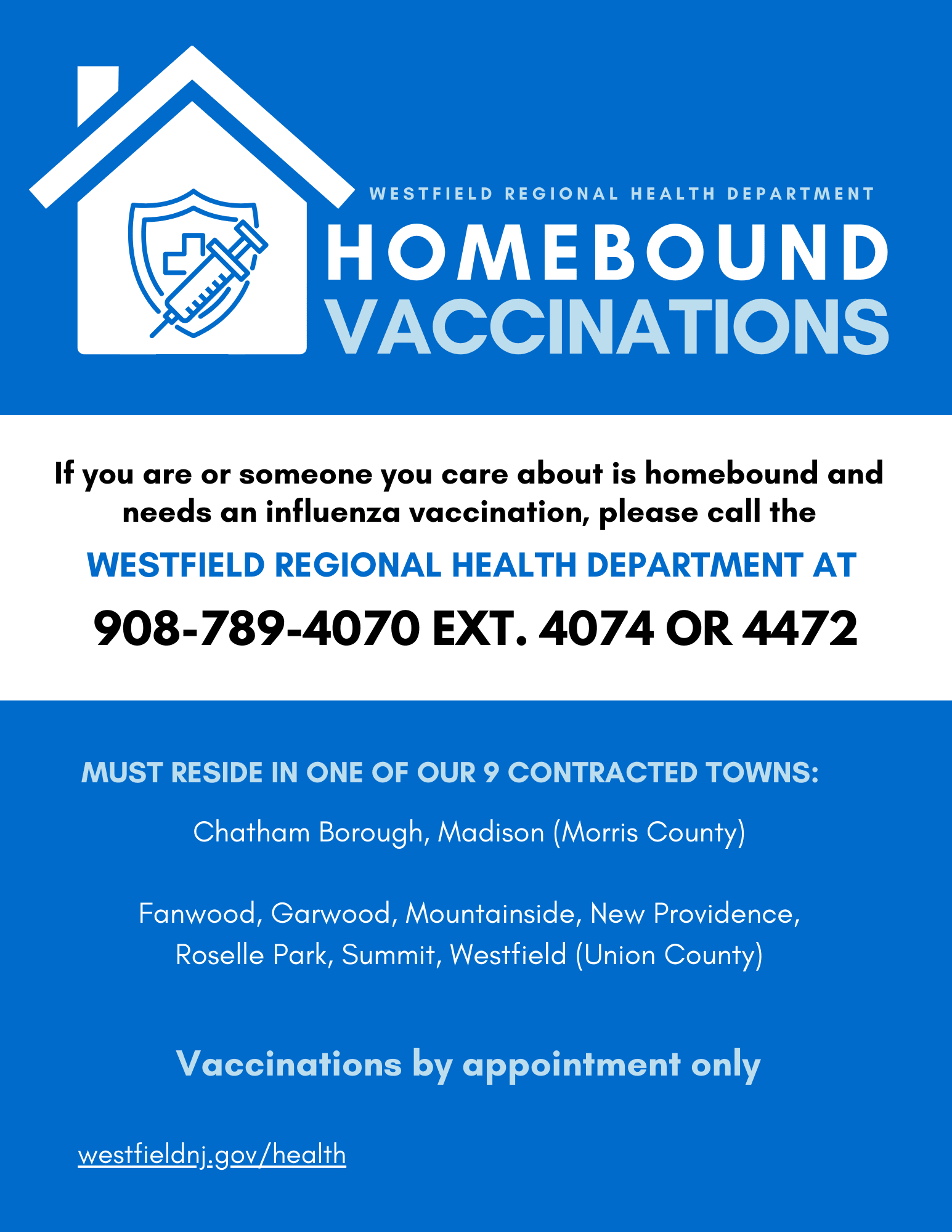 blue flyer with information on Homebound Vaccines