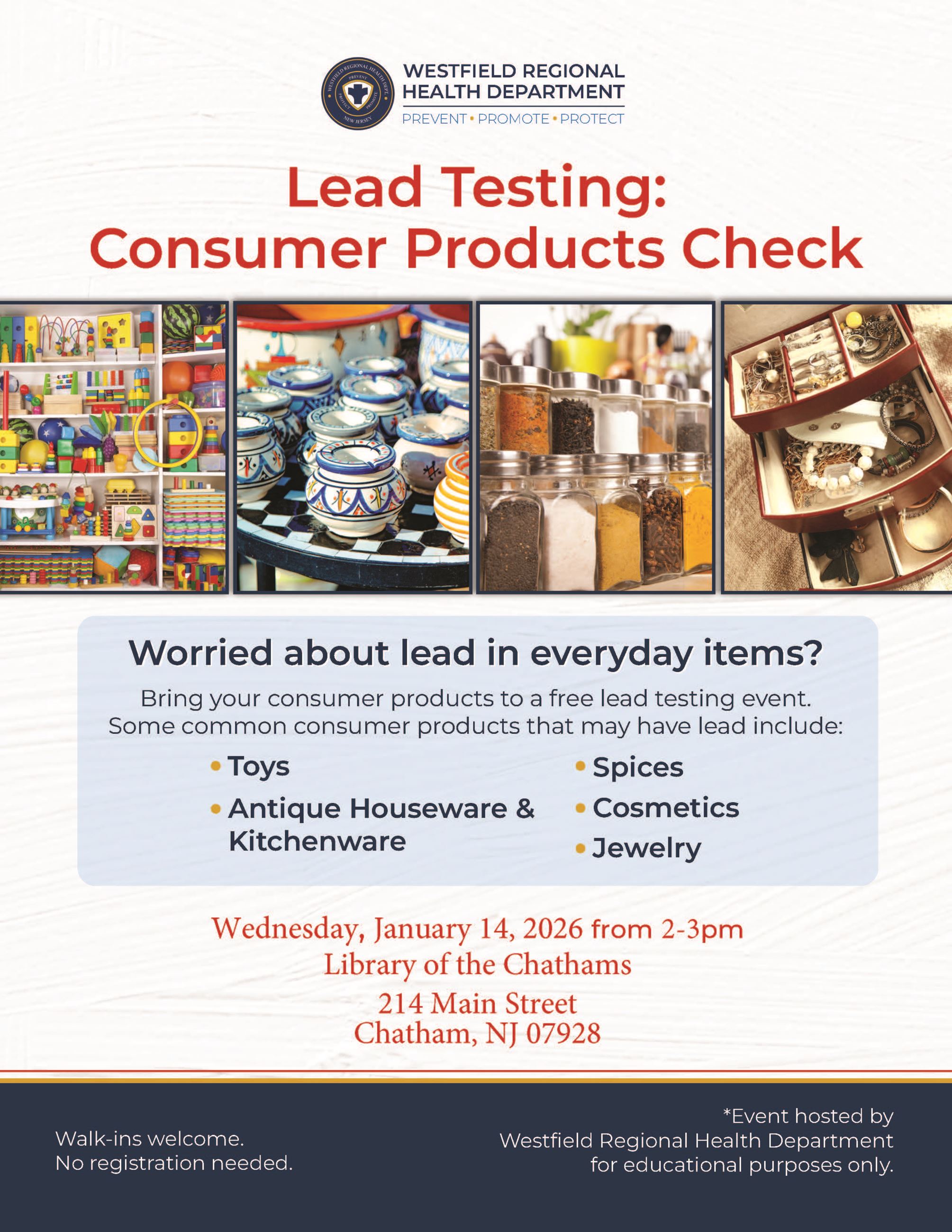event flyer for lead testing event in chatham nj