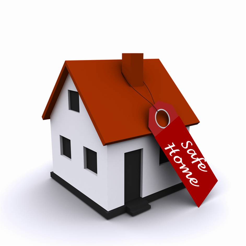 Safe Home Logo with a house and a tag attached to it