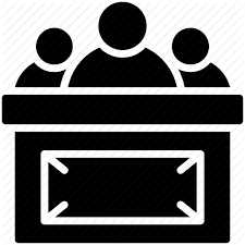 Stock image of people standing at a podium in black