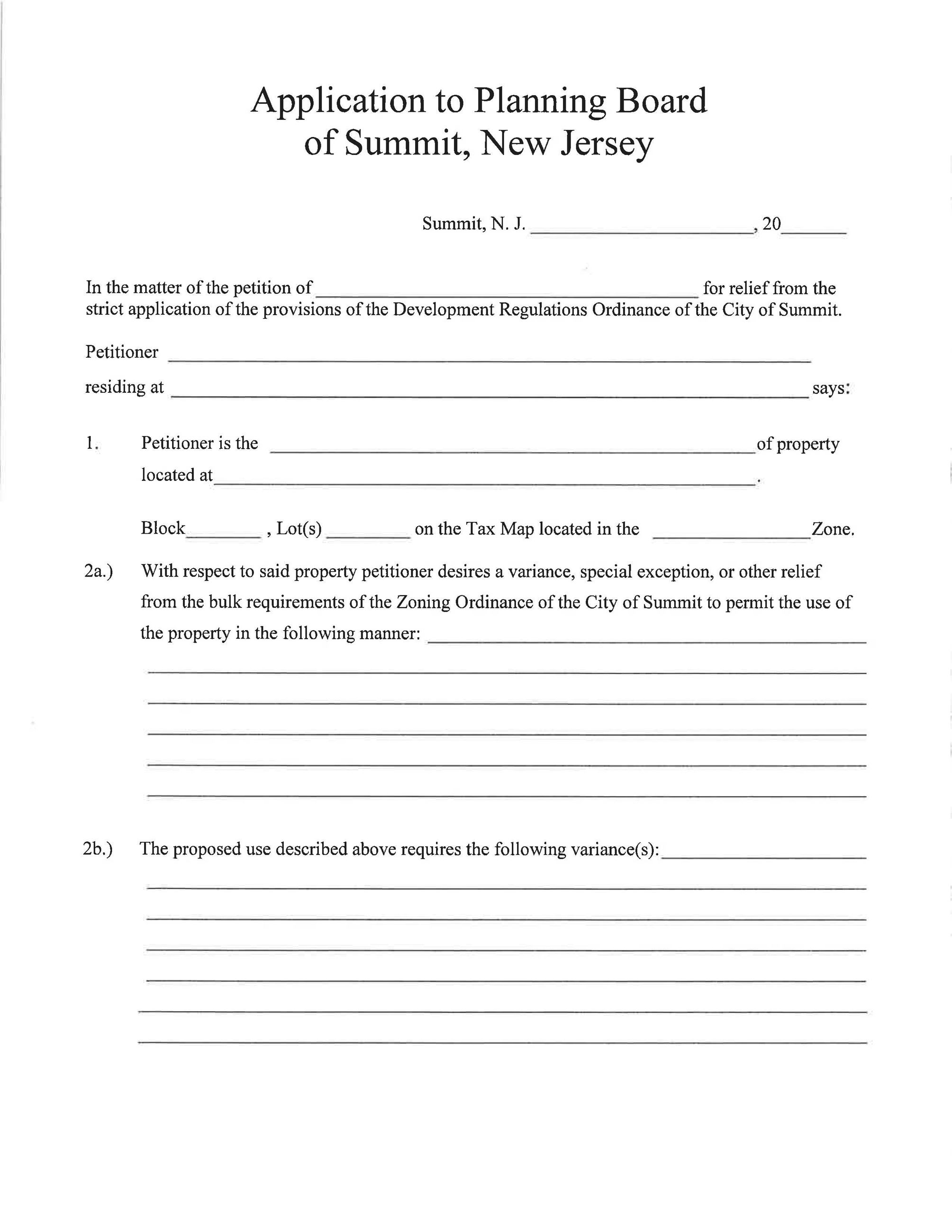 Planning Board Application Cover Page