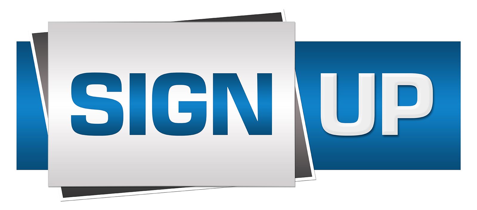 Graphic stating "Sign Up" in blue and silver text