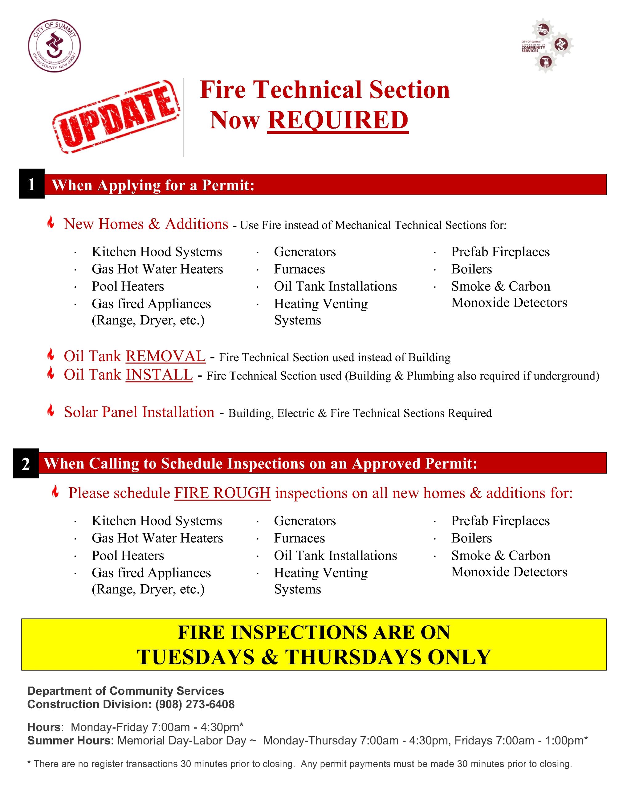 Graphic describing how to apply for fire alarm inspections. cityofsummit.org/fire