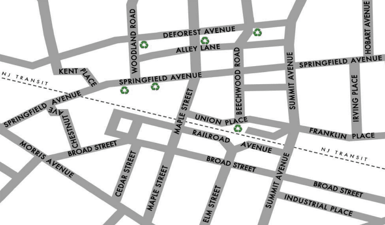 map of recycling bins