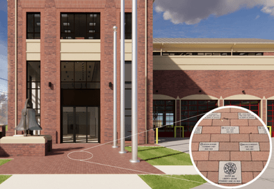 Rendering of new fire headquarters with brick donation highlighted