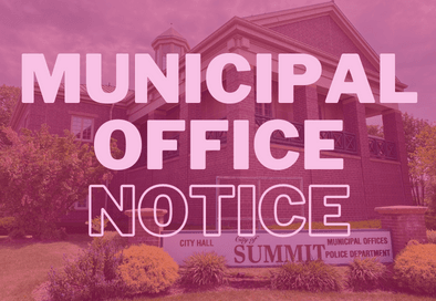 maroon image of city hall building in the background and text that reads municipal office notice