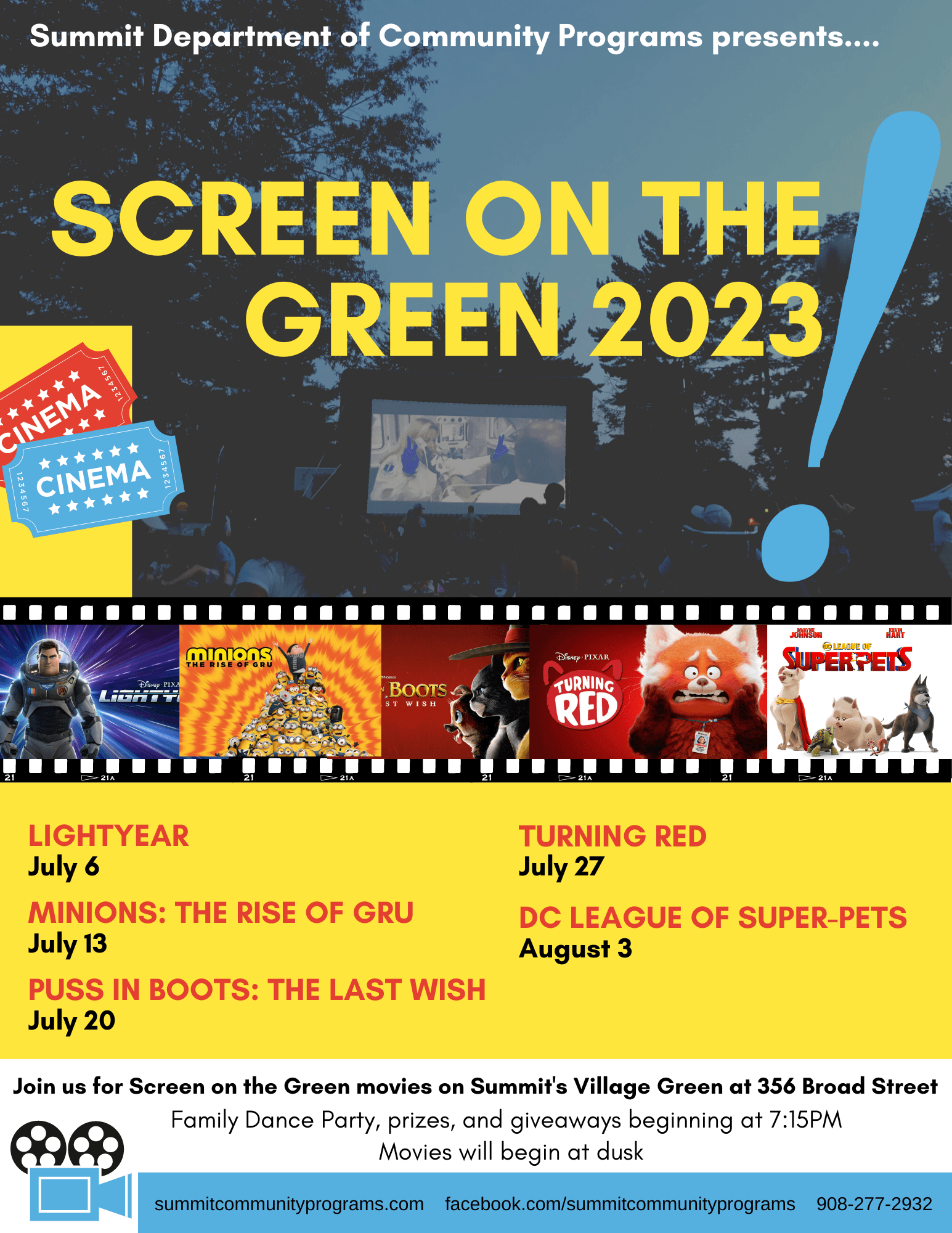 flyer with information on summer movie series