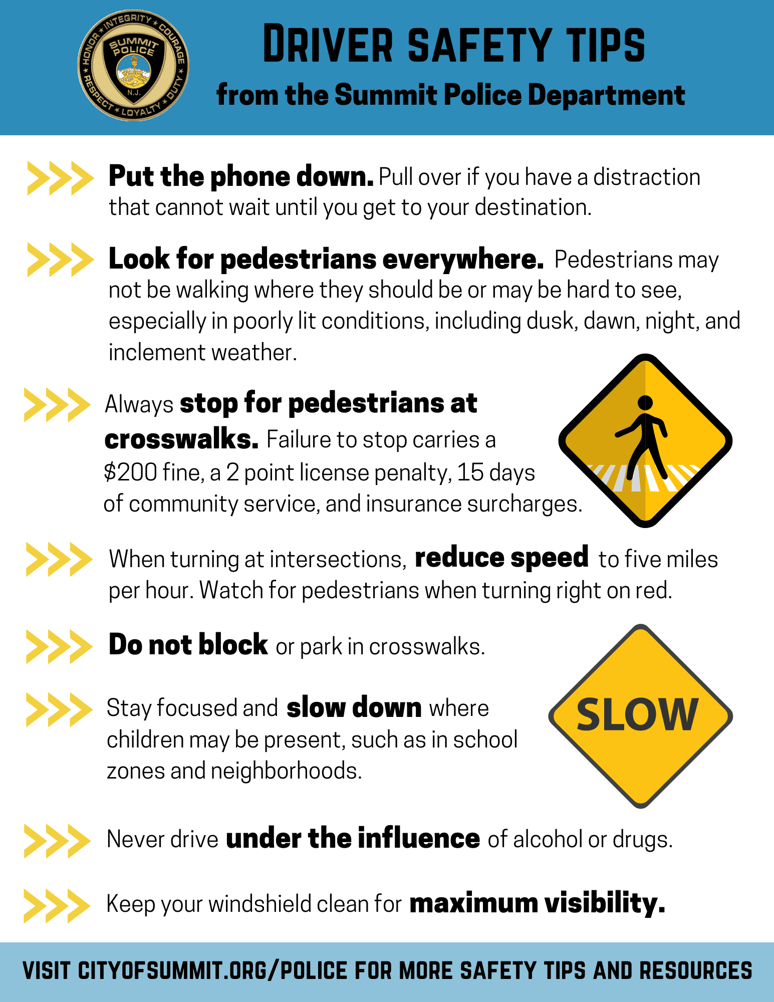 yellow and white flyer with driver safety tips