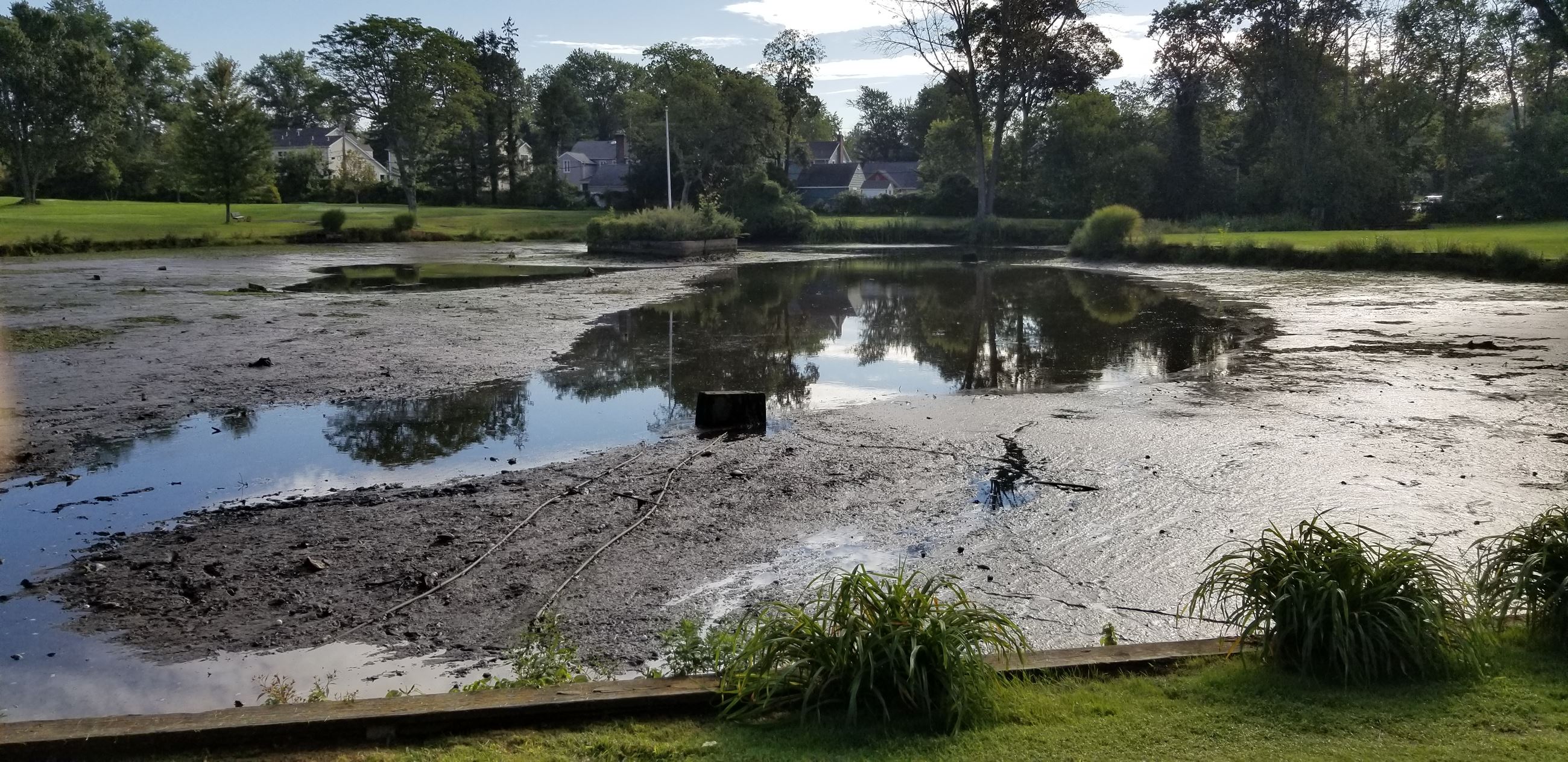 image of pond at summit golf course with low water level