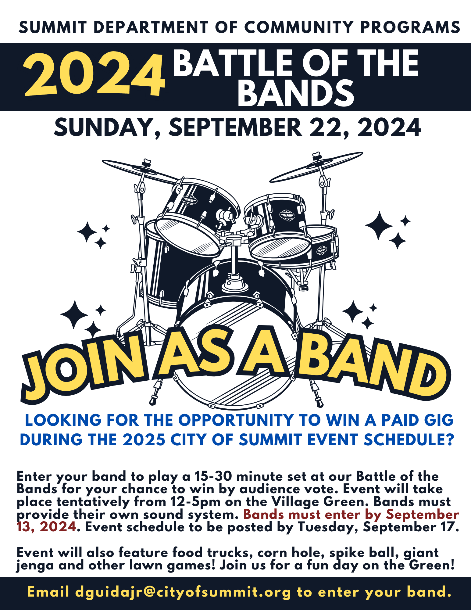 black white and yellow Battle of the Bands flyer