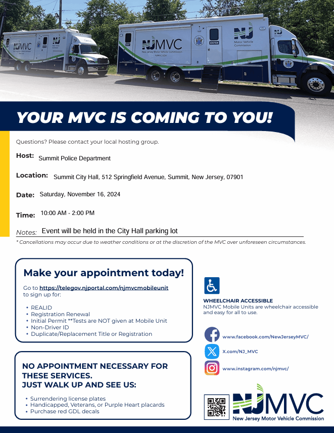 flyer with information on mobile DMV event