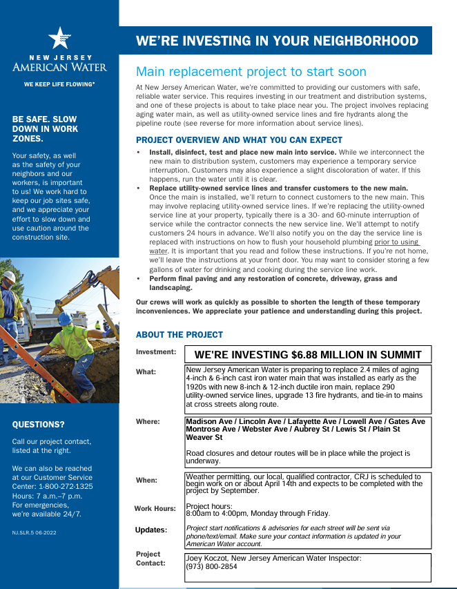 water main project notice screenshot