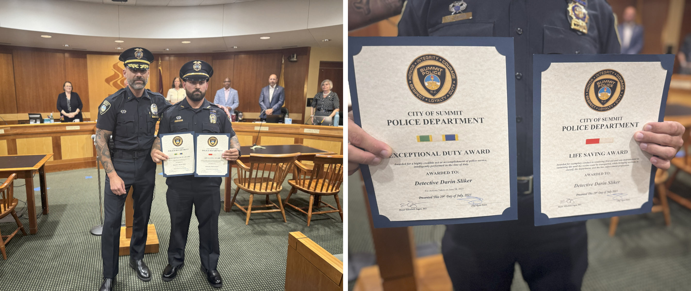 two police officers in council chamber