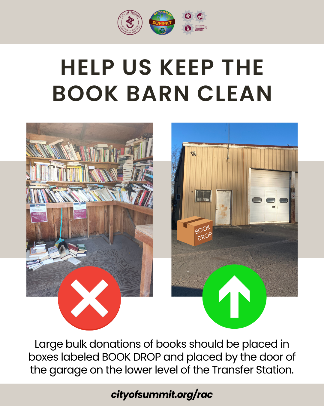 flyer with information about bulk book drop off at summit transfer station