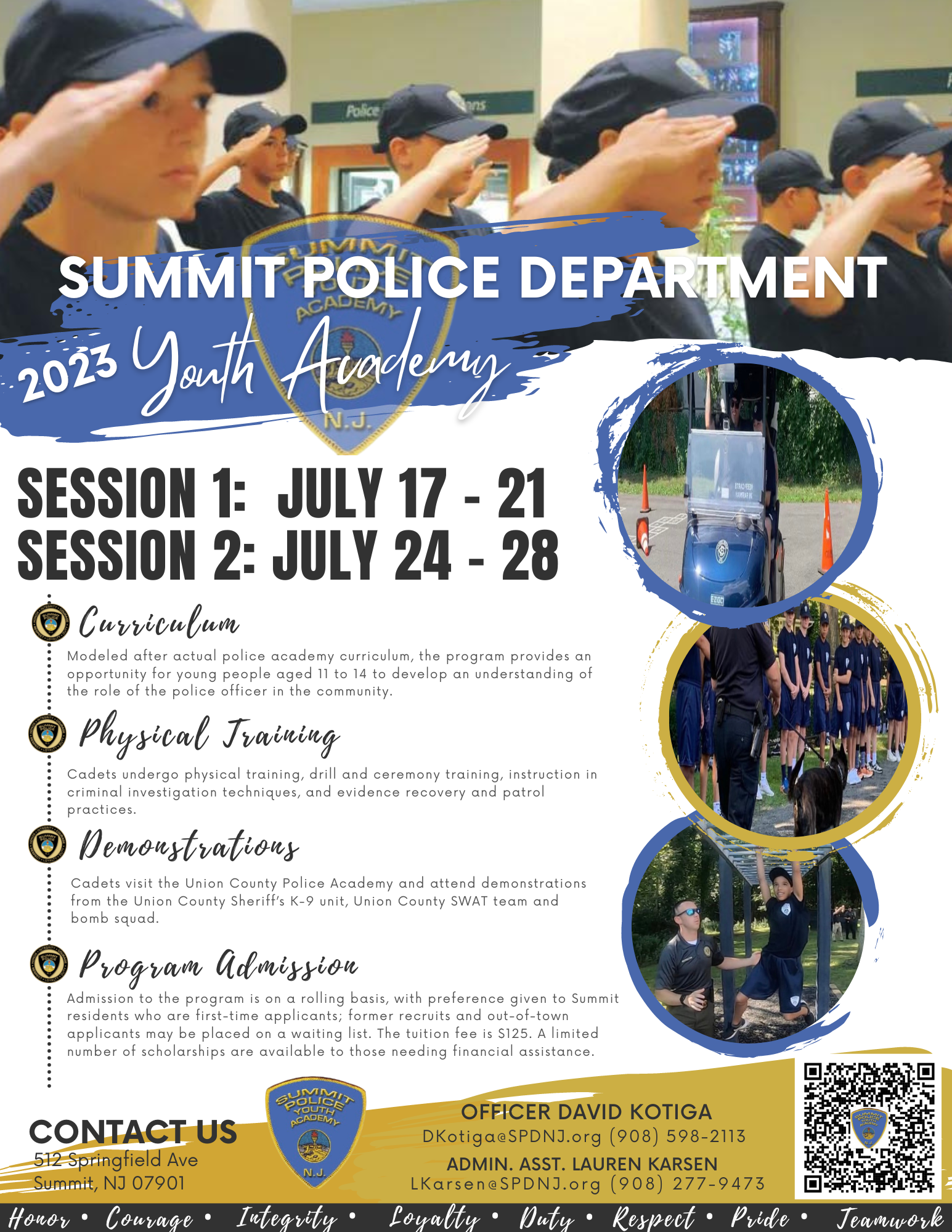 flyer with information on summit police department summer youth academy