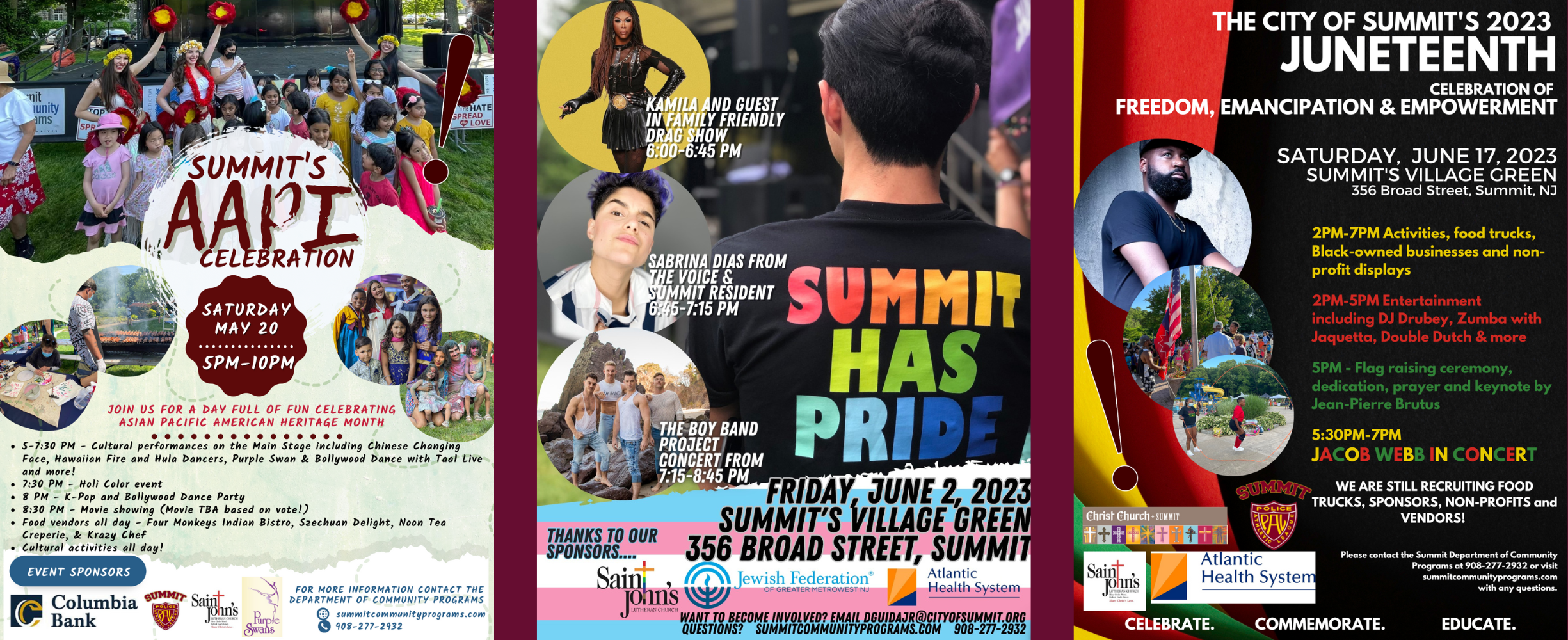 graphic with three event flyers